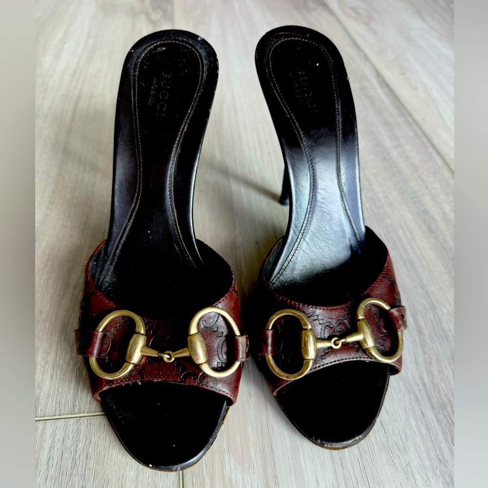 GUCCi Mules chocolate brown. Size 7